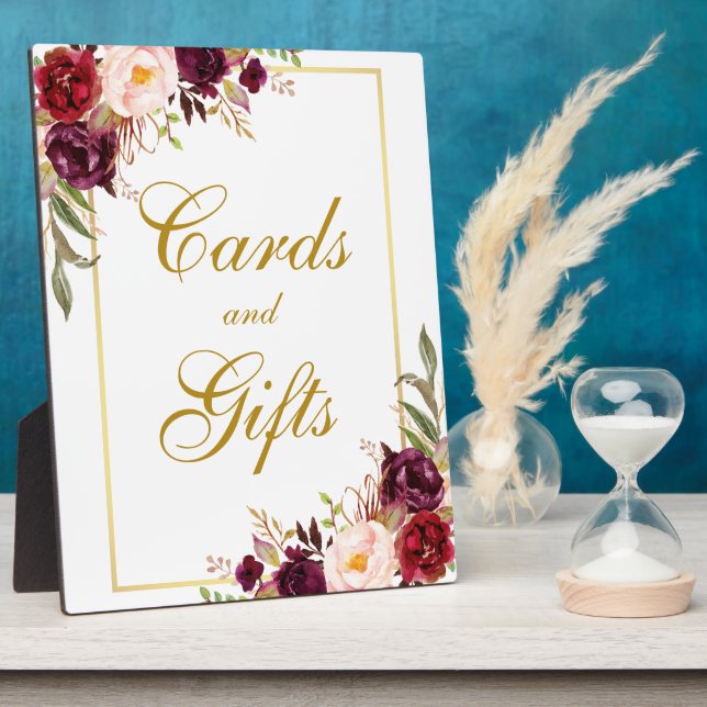 Watercolor Burgundy Gold Wedding Cards Geschenke Fotoplatte (Seite)
