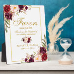 Watercolor Burgundy Gold Wedding Favors Fotoplatte<br><div class="desc">Watercolor Floral Burgundy Marsala Gold Wedding Favors Table Plaque</div>