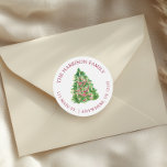 Watercolor Burgundy & Green Christmas Tree Adresse Runder Aufkleber<br><div class="desc">PreppyPrint.com - Feiern Sie Weihnachten im Stil! Fügen Sie Ihre personalisierte Touch hinzu! Übertragen Sie dieses Design auch auf die Produkte Ihrer Wahl! Bitte besuchen Sie meinen Designer-Shop,  PreppyPrint.com,  um die Dinge zu koordinieren.</div>
