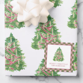 Watercolor Burgundy & Green Karierter Weihnachtsba Mitteilungskarte