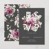 watercolor burgundy peonys carte rsvp