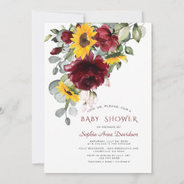 Watercolor Burgundy Sonnenblumen Gold Baby Dusche Einladung