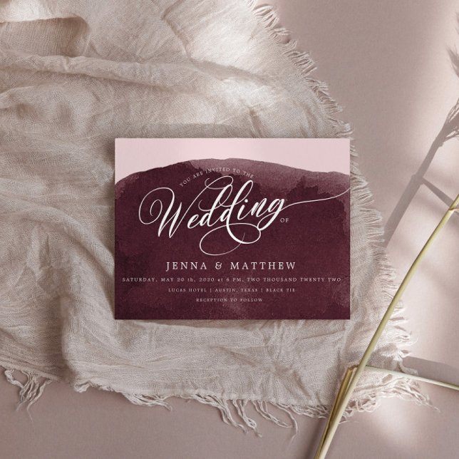 Watercolor Burgundy Wash Moderne Hochzeit Einladung (Von Creator hochgeladen)