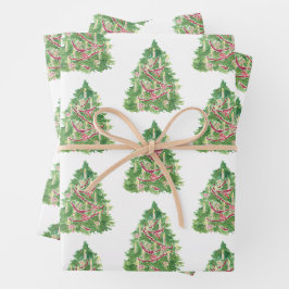 Watercolor Burgundy Weihnachtsbaum Geschenkpapier Set