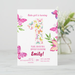 Watercolor Butterfly 1ère invitation anniversaire