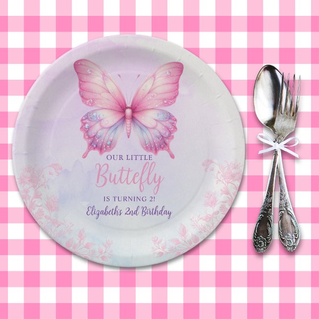 Watercolor Butterfly Birthday Girl Party Pappteller (Von Creator hochgeladen)