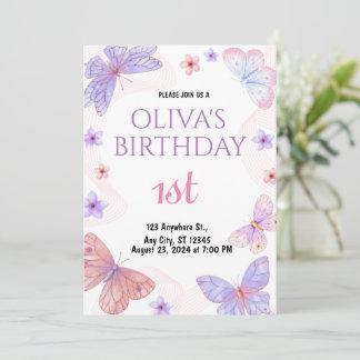 Watercolor Butterfly Einladung zum 1. Geburtstag