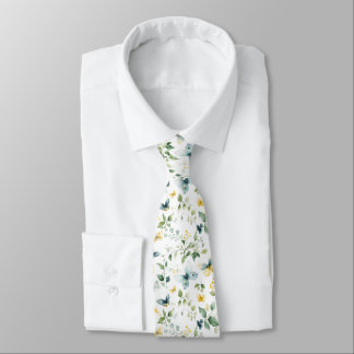 Watercolor Butterfly Floral Pattern in Soft Yellow Krawatte