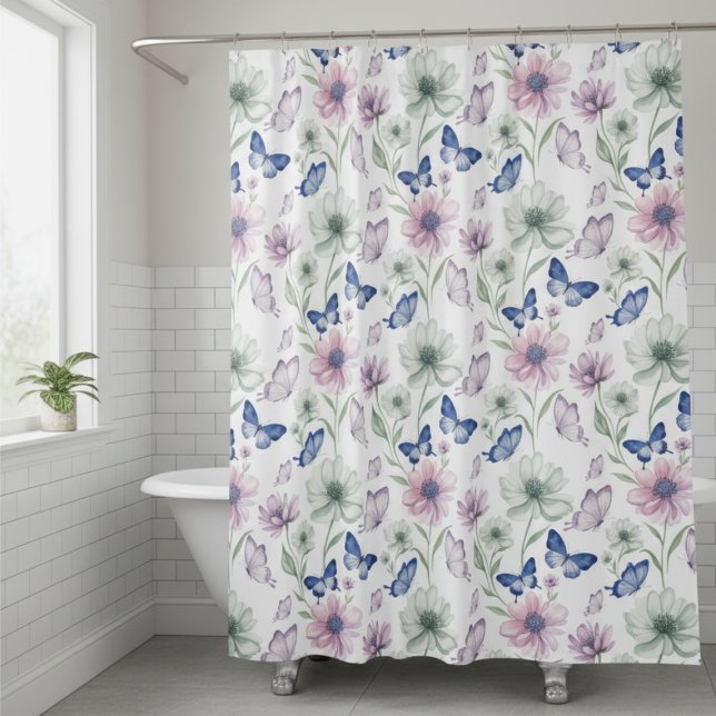 Watercolor Butterfly & Floral Shower Curtain Duschvorhang (Watercolor Butterfly & Floral Shower Curtain)