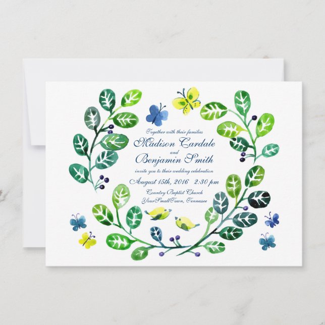 Watercolor Butterfly Garden Wedding Invitations Einladung (Vorderseite)