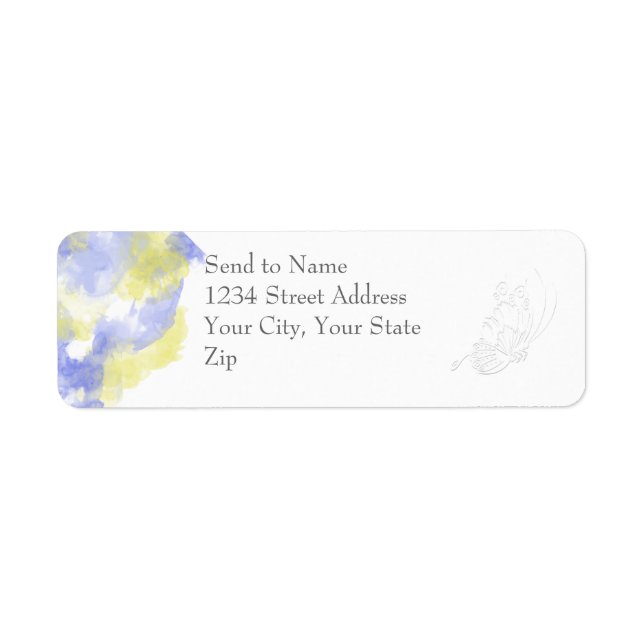 Watercolor Butterfly Periwinkle Lemon Adresslabor (Vorne)
