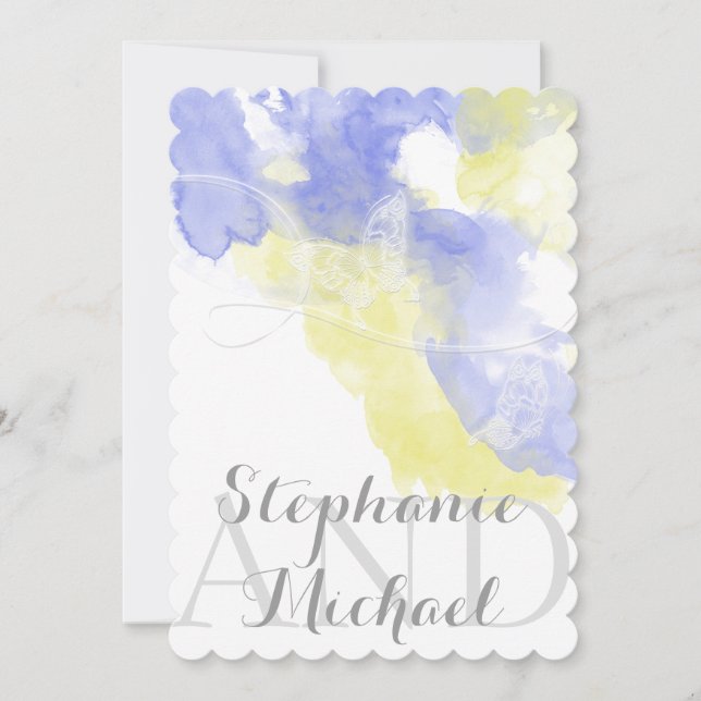 Watercolor Butterfly Periwinkle Wedding Einladung (Vorderseite)