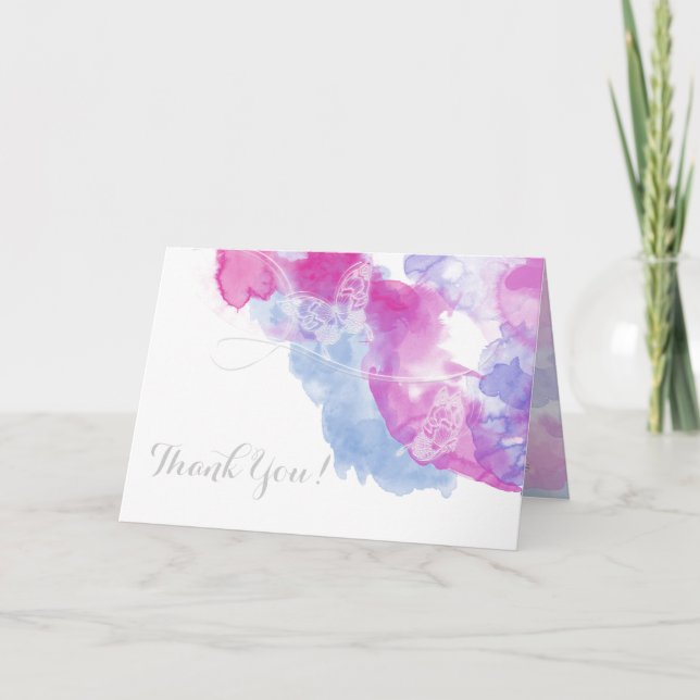 Watercolor Butterfly Raspberry Bliss Vielen Dank Dankeskarte (Vorderseite)