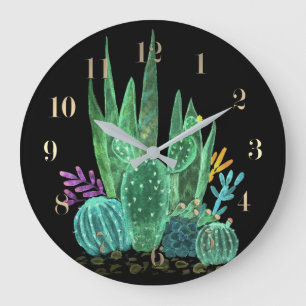 Watercolor, cactus, flowers große wanduhr