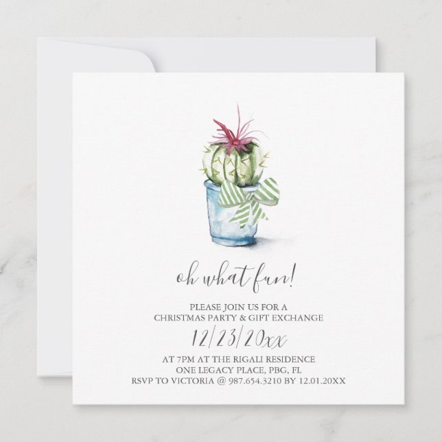Watercolor Cactus Holiday Invitation (Devant)