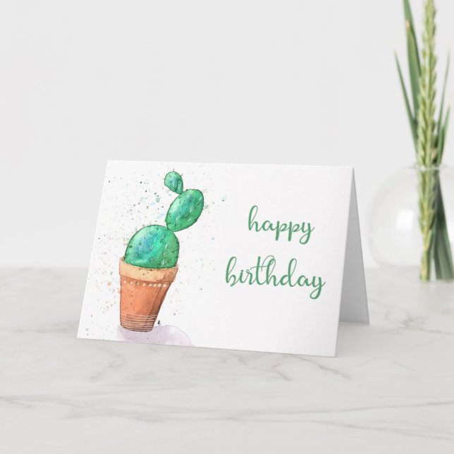 Watercolor Cactus Plant Birthday Card Karte (Vorderseite)