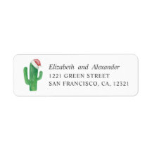 Watercolor Cactus. Santa Claus. Christmas address