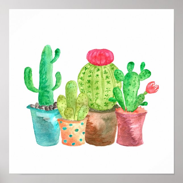 Watercolor Cactus Wall Art Poster (Vorne)