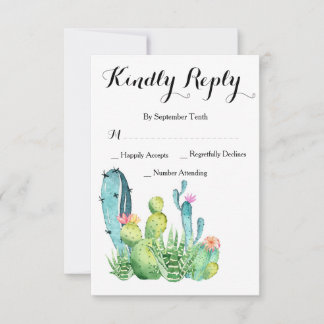 Watercolor Cactus Wedding RSVP Response Card Karte