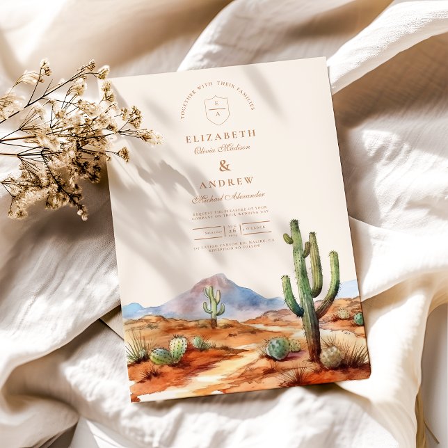 Watercolor Cactus Wüste Landscape Wedding Einladung (Von Creator hochgeladen)