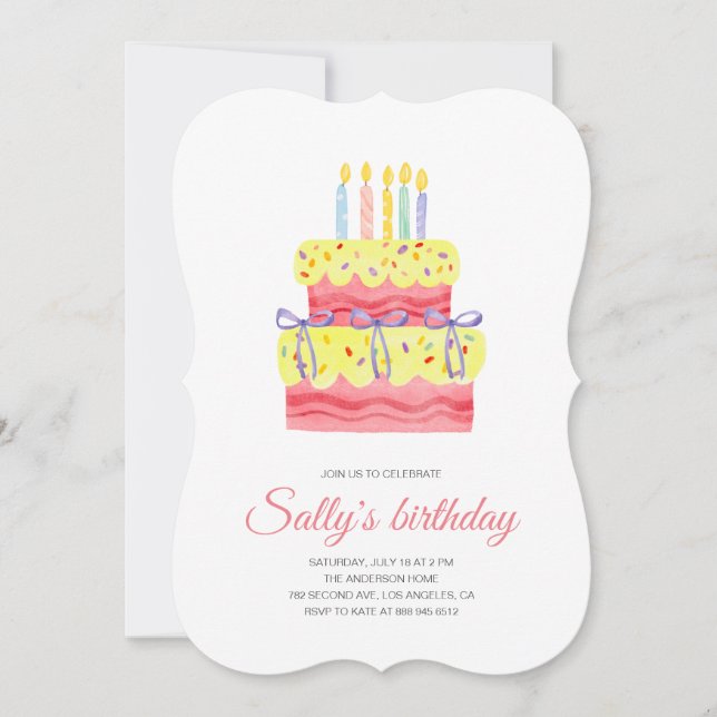 Watercolor Cake Invitation pour le premier anniver (Devant)