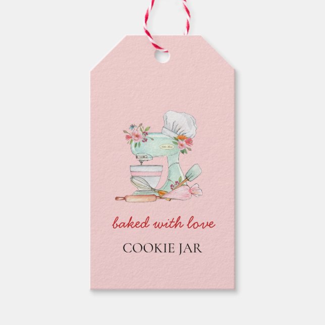 Watercolor Cake Mixer Bäckerei Geschenkanhänger (Vorderseite)