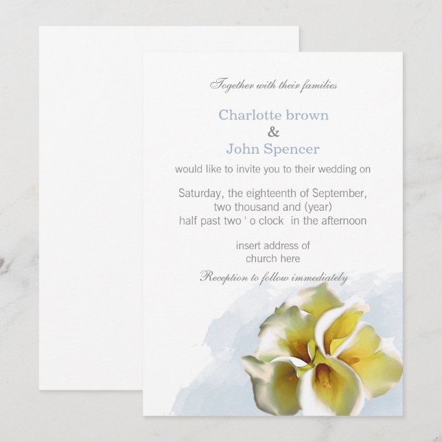 Watercolor calla lilies Floral Einladungen (Vorne/Hinten)