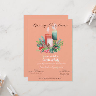 Watercolor Candlelight Christmas invitation Card Einladung