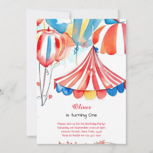 Watercolor Carnival Circus 1er Invitation annivers