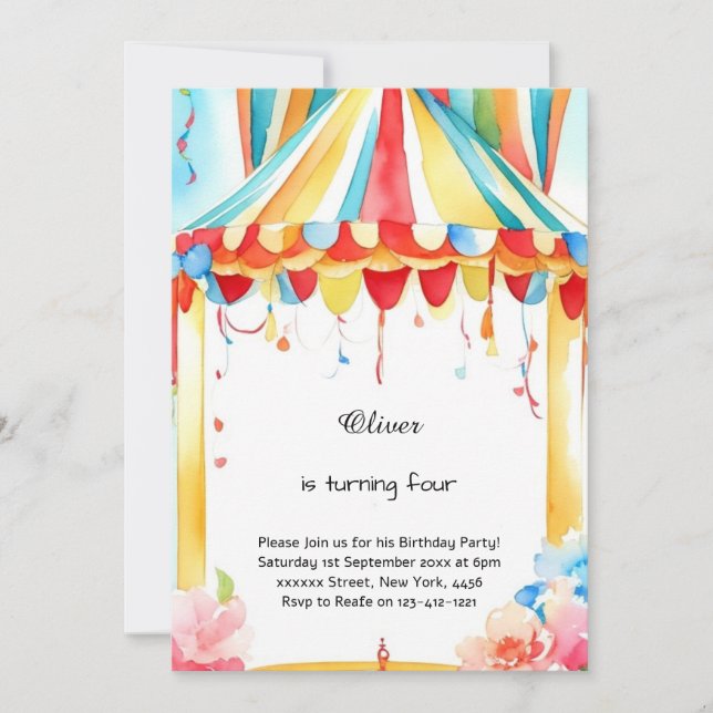 Watercolor Carnival Circus Anniversaire Invitation (Devant)