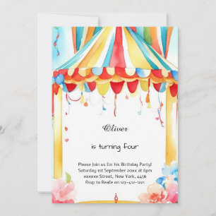Watercolor Carnival Circus Anniversaire Invitation