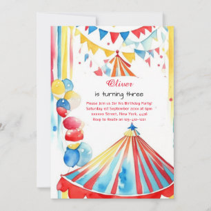 Watercolor Carnival Circus Anniversaire Invitation