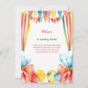 Watercolor Carnival Circus Anniversaire Invitation