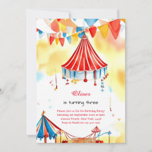 Watercolor Carnival Circus Anniversaire Invitation