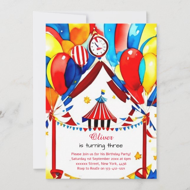 Watercolor Carnival Circus Anniversaire Invitation (Devant)
