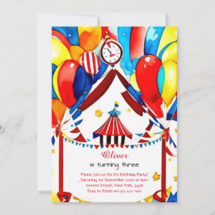 Watercolor Carnival Circus Anniversaire Invitation