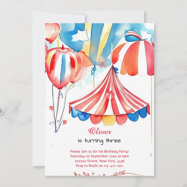 Watercolor Carnival Circus Anniversaire Invitation (Devant)