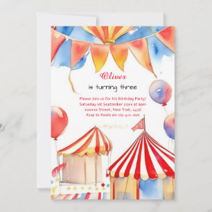 Watercolor Carnival Circus Anniversaire Invitation