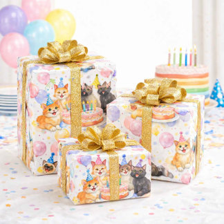 Watercolor Cat Birthday Party Wrapping Paper Geschenkpapier