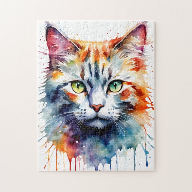 Watercolor Cat Multicolor Splash art (Vertikal)