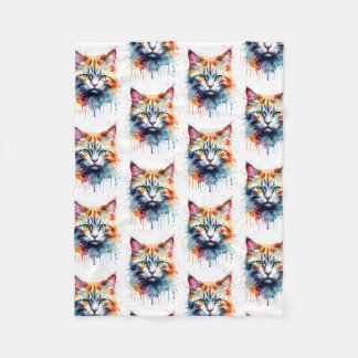 Watercolor Cat Multicolor Splash art Fleecedecke