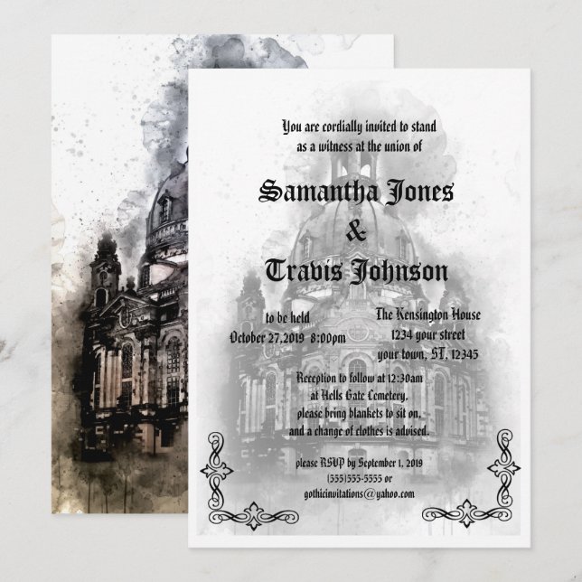 Watercolor Cathédrale Goth Wedding Invitations (Devant / Derrière)