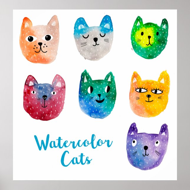 Watercolor cats and friends poster (Vorne)