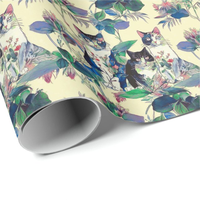 Watercolor Cats in a Garden Geschenkpapier (Rolleneckpunkt)