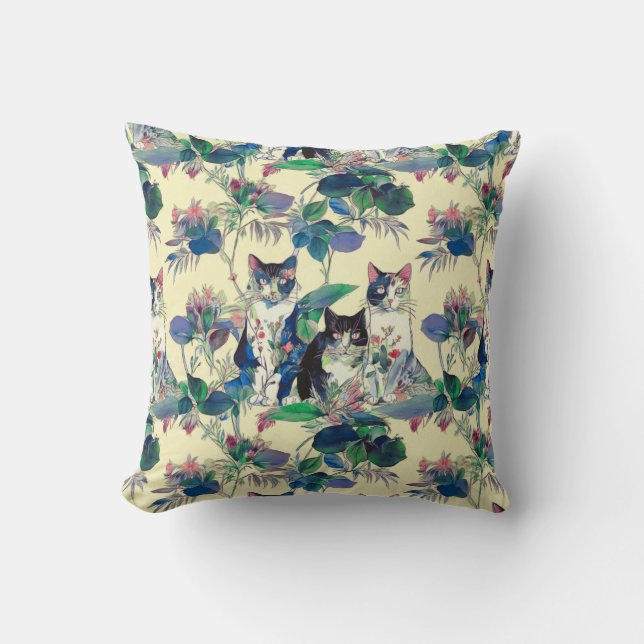 Watercolor Cats in a Garden Kissen (Vorderseite)