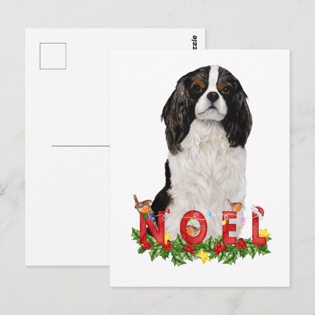 Watercolor Cavalier King Charles Weihnachten Weihn Postkarte (Vorne/Hinten)