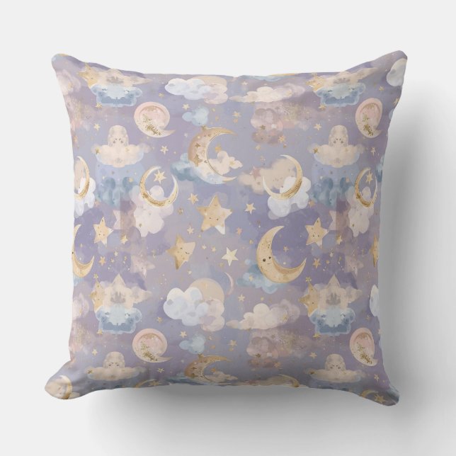 Watercolor Celestial Nursery Pillow | Pastel Moons Kissen (Vorderseite)