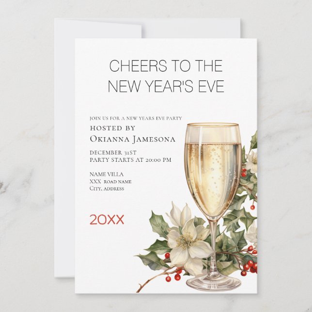 Watercolor Champagne New Year's Eve Party  Einladung (Vorderseite)