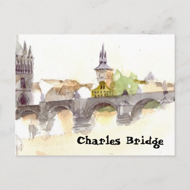 Watercolor Charles Bridge Postcard Postkarte (Vorderseite)