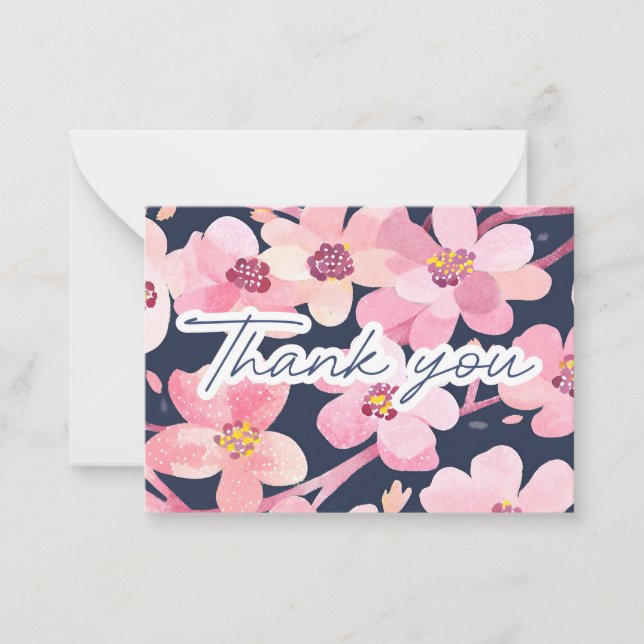 Watercolor Cherry Blossom Dankbarkeit Vielen Dank Mitteilungskarte (Vorderseite)